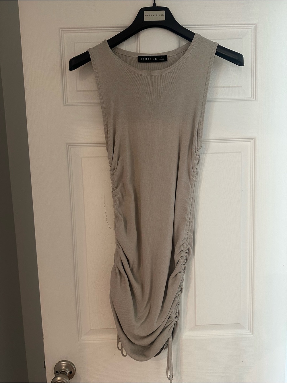 Lioness Sleeveless Ruched Dress in Light Grey
